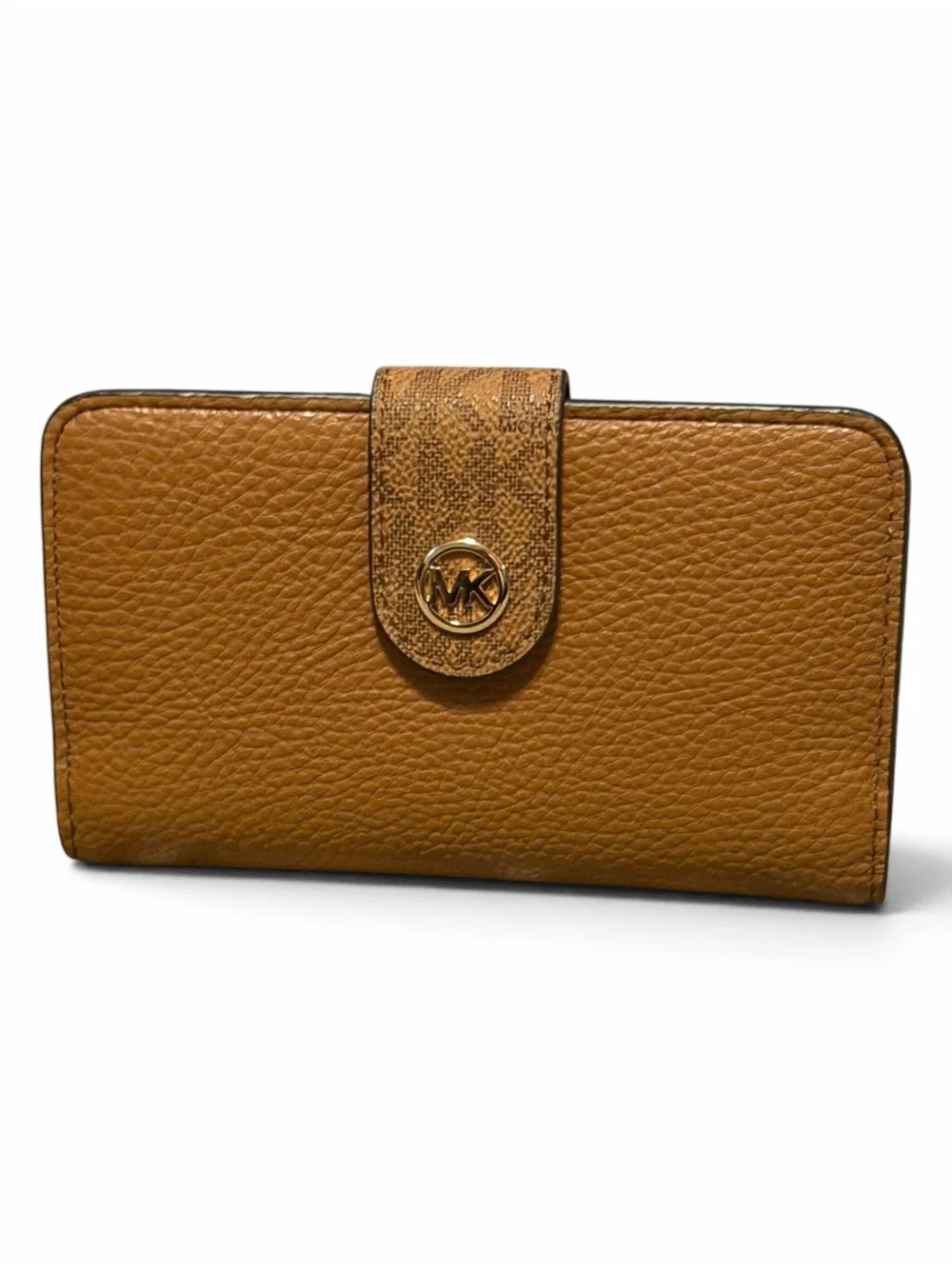 Michael Kors Caramel Pebbled Leather Snap Wallet with Logo
